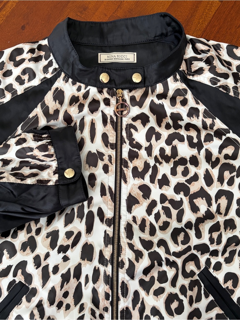Nina Ricci White Black Bomber Jacket Leopard Print Made in France 40 6/8